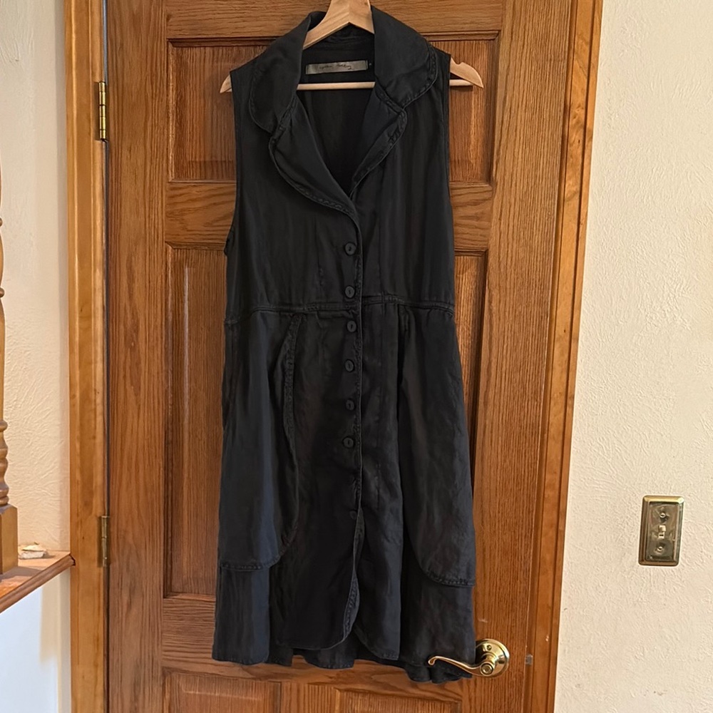 Black Sleeveless Sundress with Notched Collar